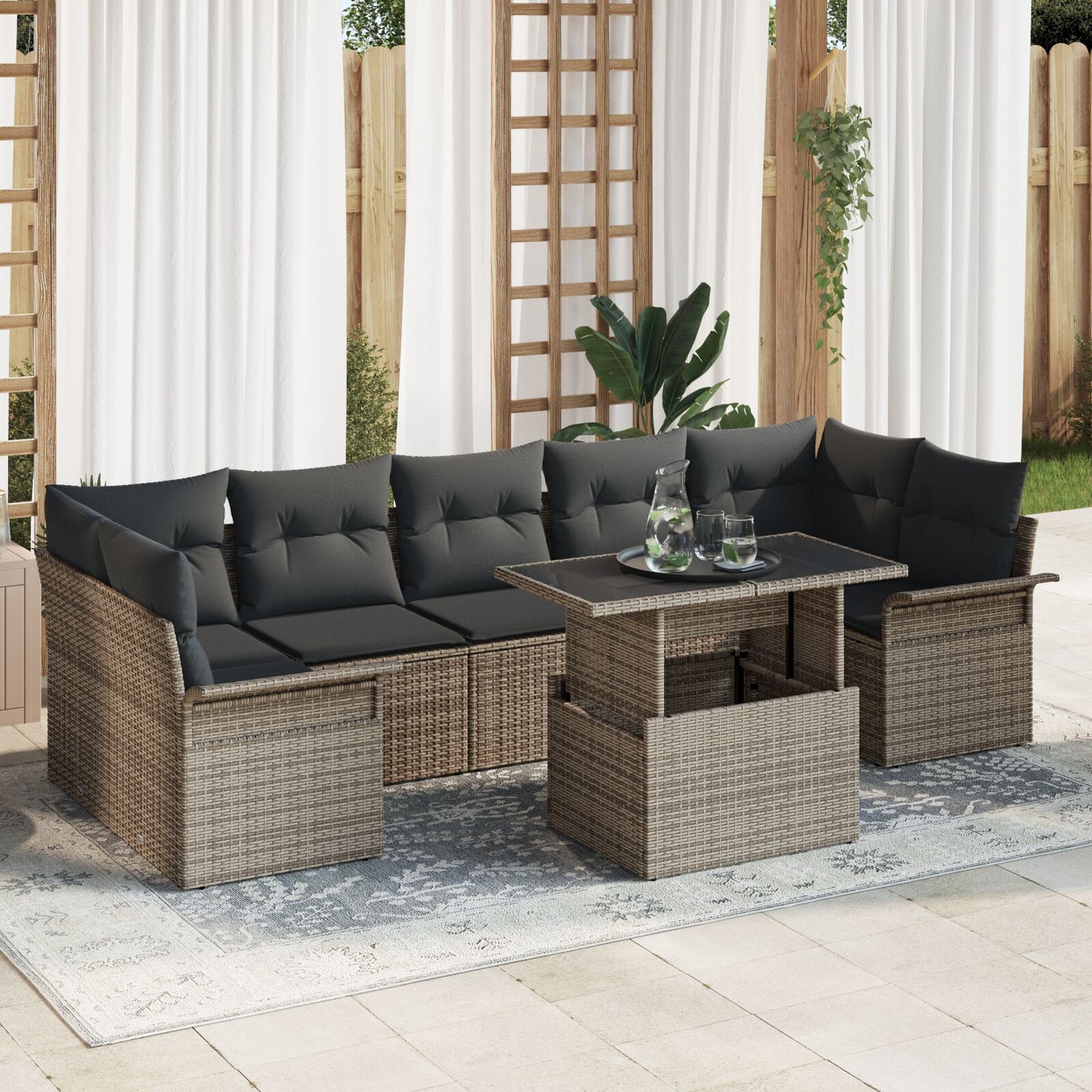 8-Delige Tuin Sofa Set Met Kussens Grijs Poly Rattan