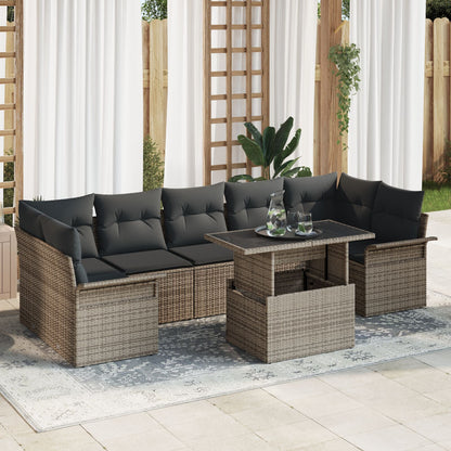 8-Delige Tuin Sofa Set Met Kussens Grijs Poly Rattan