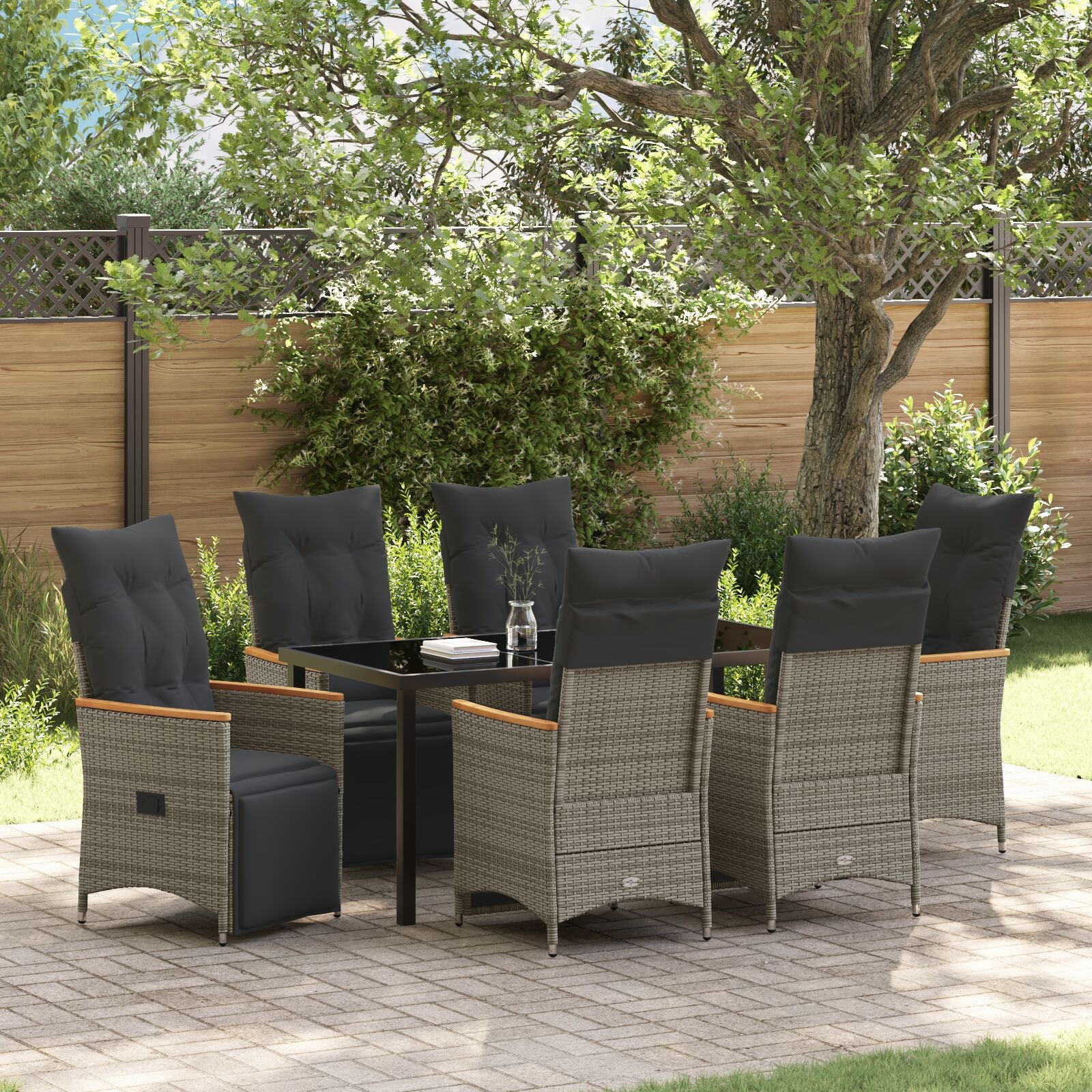 7-Delige Tuinset Met Kussens Grijs Poly Riet