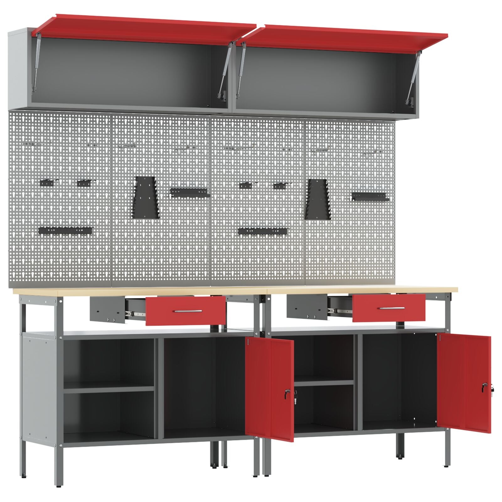 8-Delige Werkbank Set Rood Staal