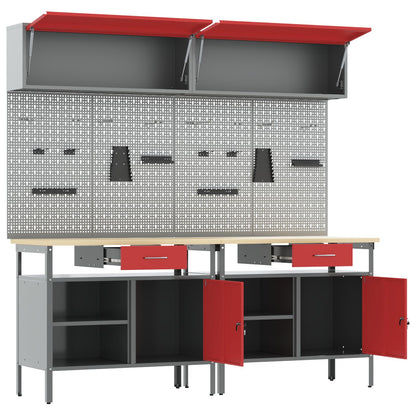 8-Delige Werkbank Set Rood Staal