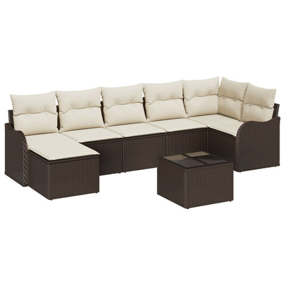 7-delige Tuin Sofa Set met Kussens Grijs Poly Rattan, vidaXL 2-Persoons Tuin Sofa met Kussens Bruin Poly Rattan