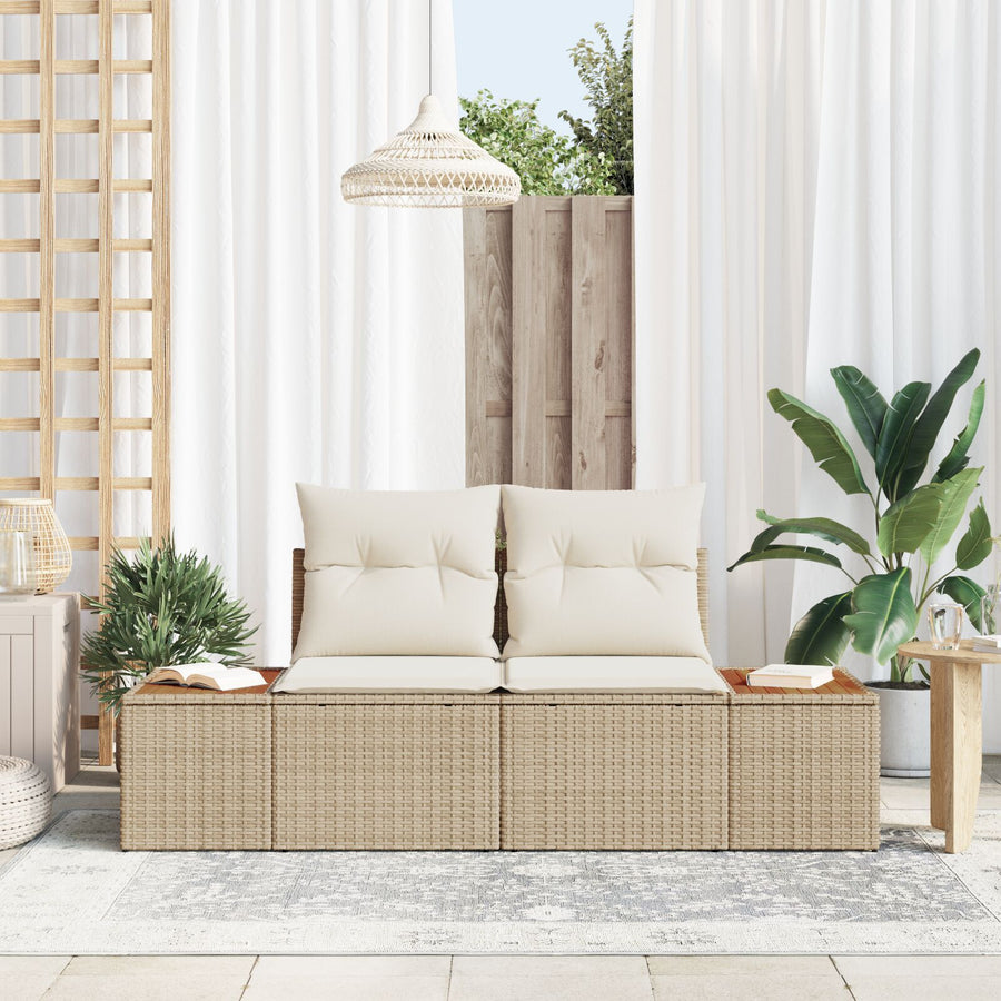 2-Persoons Tuin Sofa Met Kussens Poly Rattan Beige en crème zonder opbergruimte
