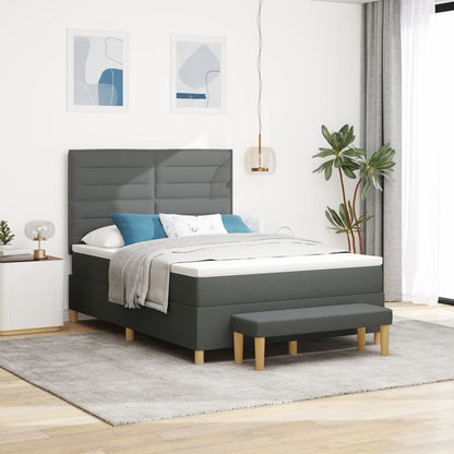 Boxspringbed Met Matras En Bank Donkergrijs Stof Donker Grijs 140 x 190 cm Lijnen ontwerp
