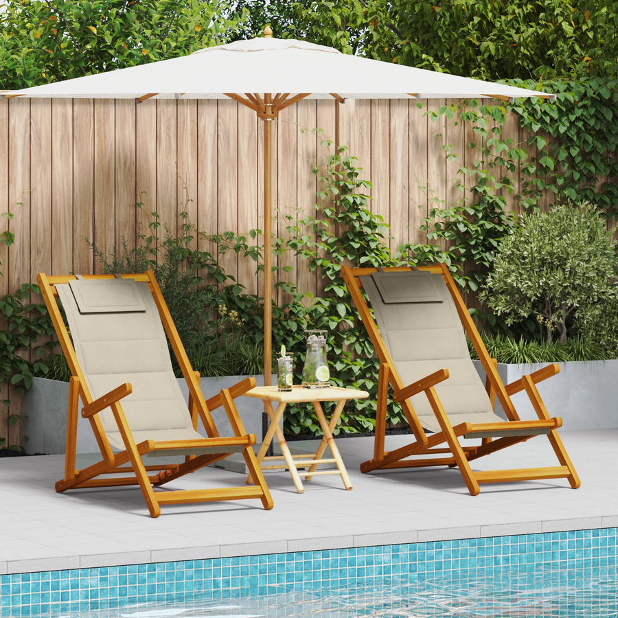 Vouwbare Strandstoelen 2 Stuks Massief Acaciahout & Textilene Taupe
