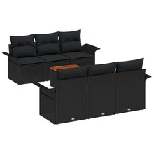 7-Delige Tuinbankset Met Kussens Zwart Poly Rattan Acacia