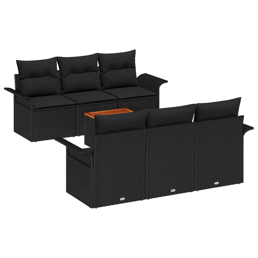 7-Delige Tuinbankset Met Kussens Zwart Poly Rattan Acacia