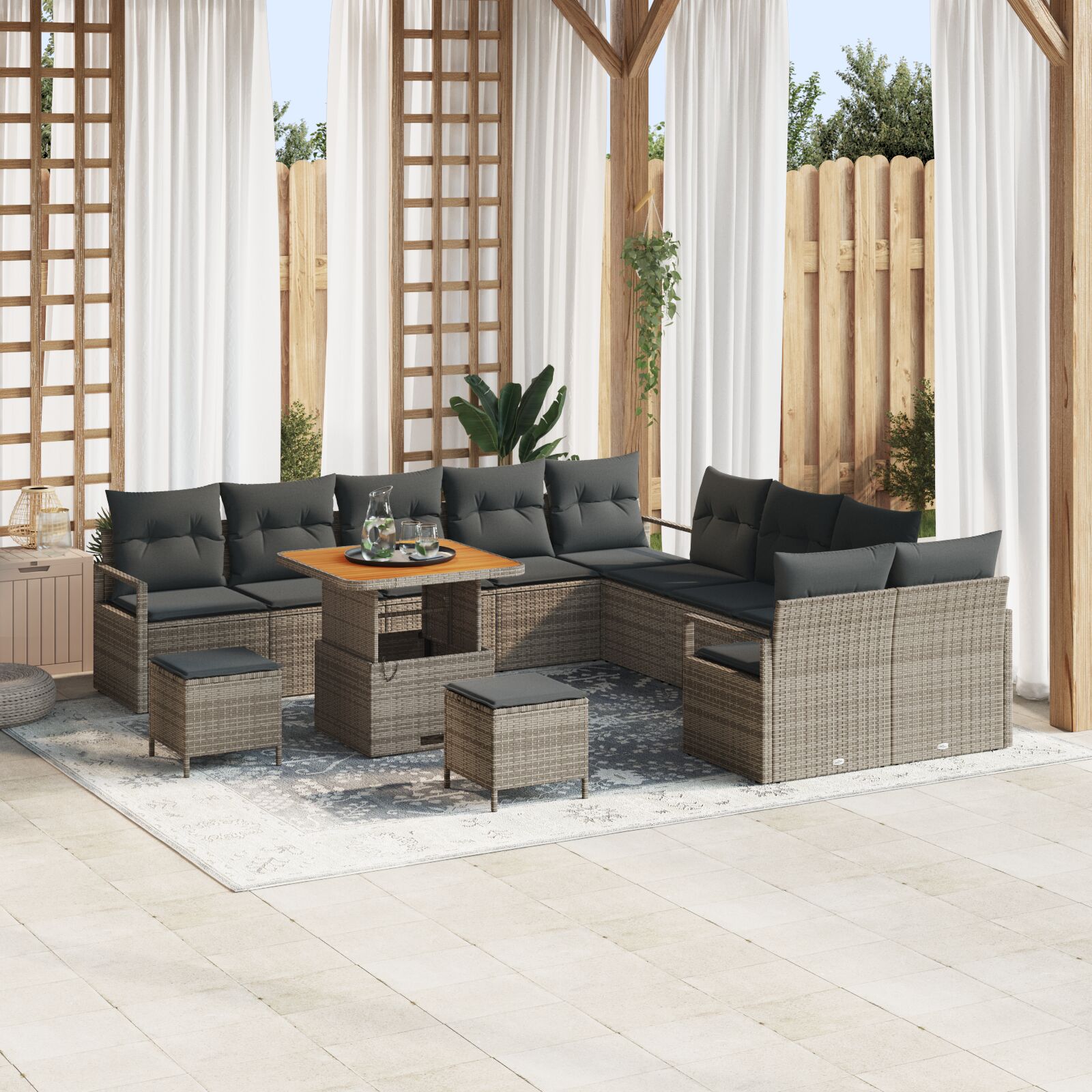 13-Delige Tuin Sofa Set Met Kussens Grijs Poly Rattan Acacia, 2-Zits Tuin Sofa Met Opslag & Kussens Grijs Poly Rattan, 3-Delige Tuin Eetset Met Kussens Grijs Poly Rattan Acacia Wit