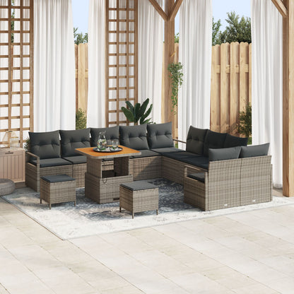 13-Delige Tuin Sofa Set Met Kussens Grijs Poly Rattan Acacia, 2-Zits Tuin Sofa Met Opslag & Kussens Grijs Poly Rattan, 3-Delige Tuin Eetset Met Kussens Grijs Poly Rattan Acacia Wit