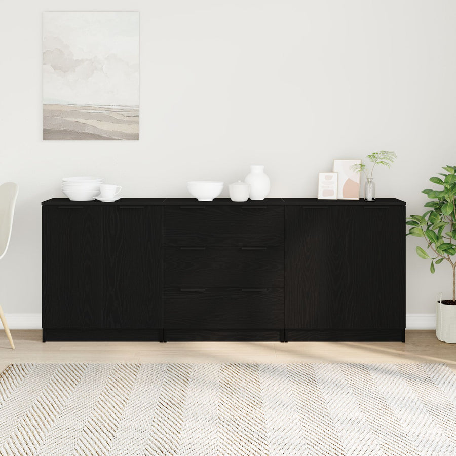 3-Delige Sideboards Engineered Wood Zwart eiken