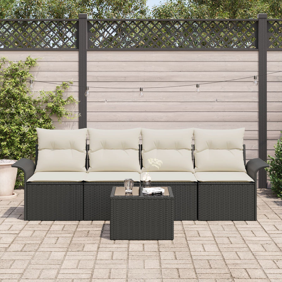 5 Delige Tuinbankset Met Kussens Zwart Poly Rattan