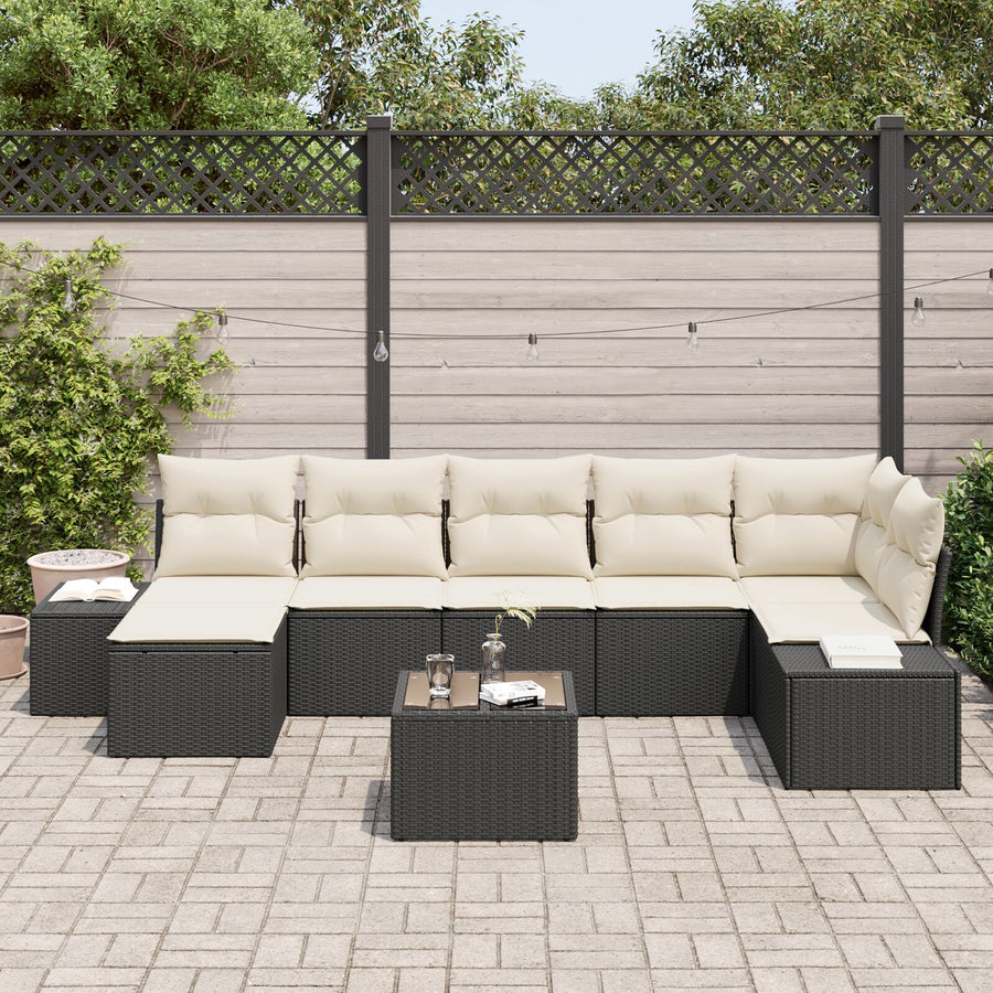 7-Persoons Tuinbank Set Met Kussens Bruin Poly Rattan