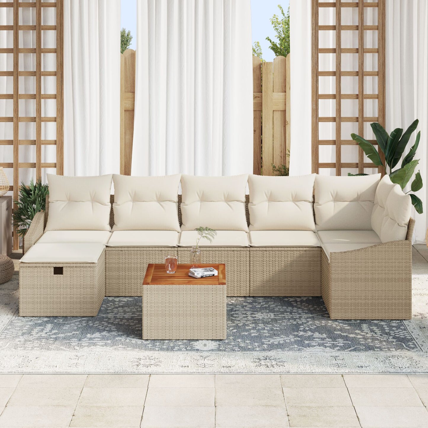 8-Delige Tuinbankset Met Kussens Beige Poly Rattan