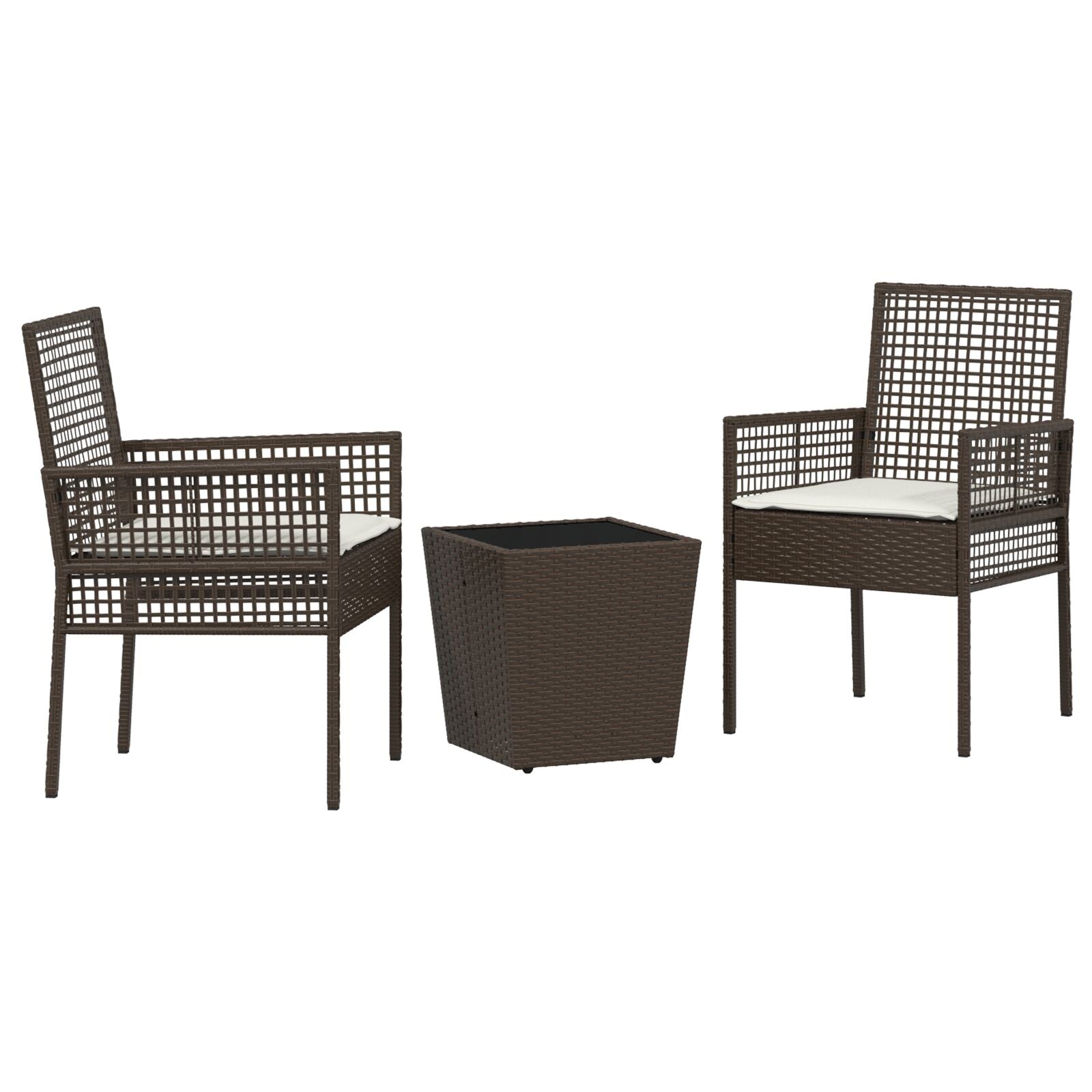3-Delige Tuin Bistroset Met Kussens Bruin Poly Rattan