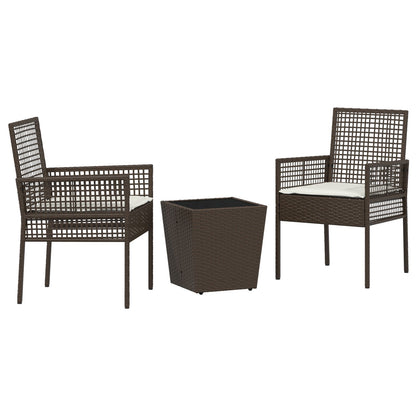 3-Delige Tuin Bistroset Met Kussens Bruin Poly Rattan