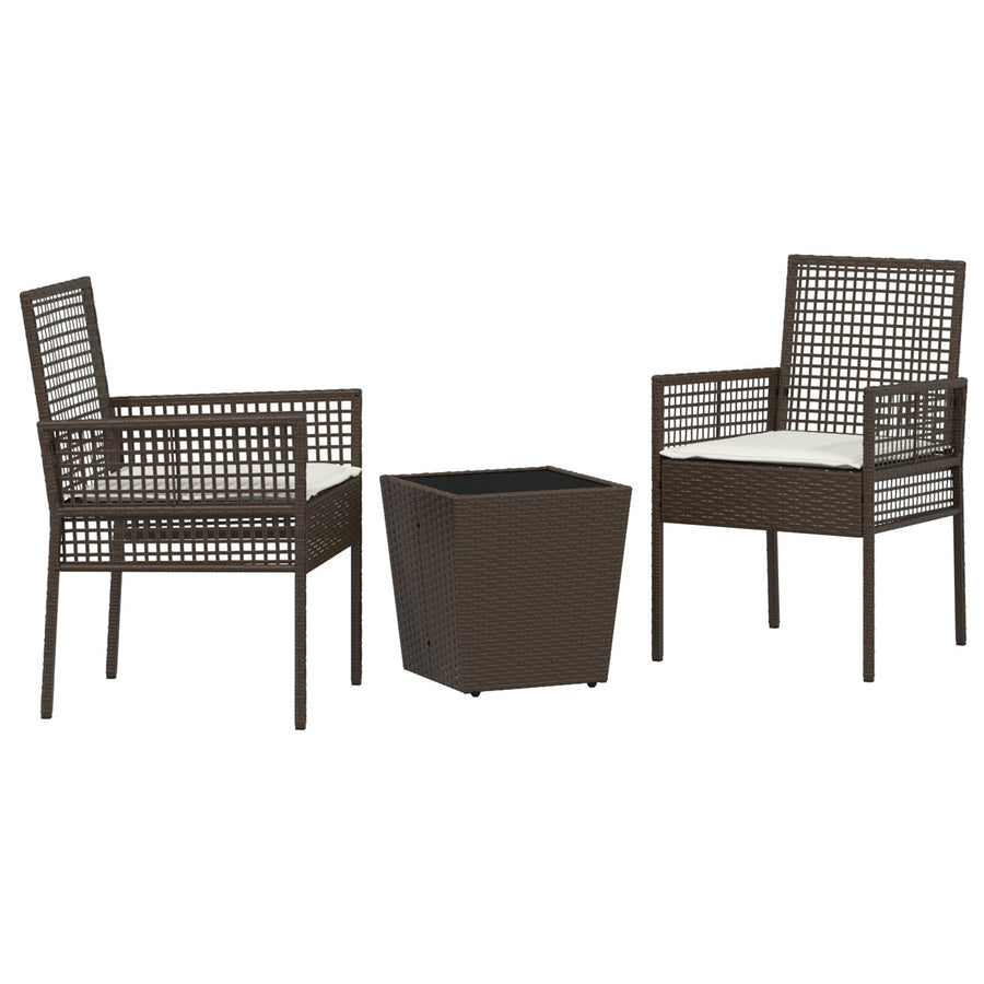 3-Delige Tuin Bistroset Met Kussens Bruin Poly Rattan