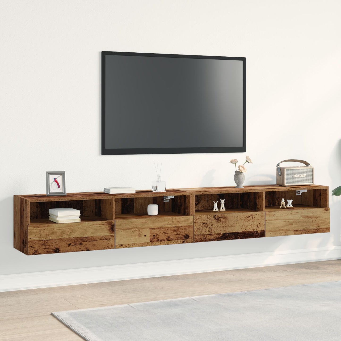 Tv Wandkasten 2 Stuks Gelaagd Hout Oud hout