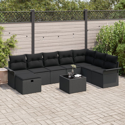 9-Delige Tuinsofa Set Met Kussens Zwart Poly Rattan, 2-Zits Tuinsofa Met Opbergruimte & Kussens Zwart Poly Rattan Wit