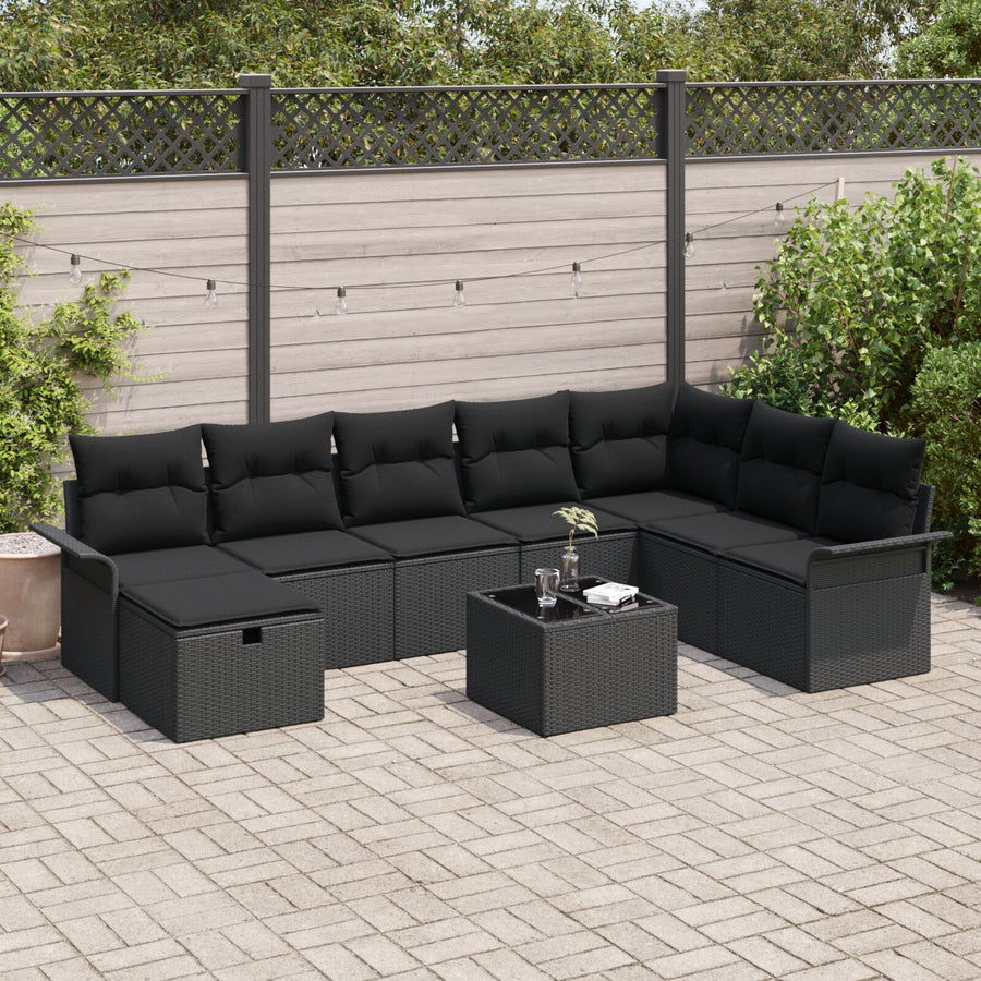 9-Delige Tuinsofa Set Met Kussens Zwart Poly Rattan, 2-Zits Tuinsofa Met Opbergruimte & Kussens Zwart Poly Rattan Wit