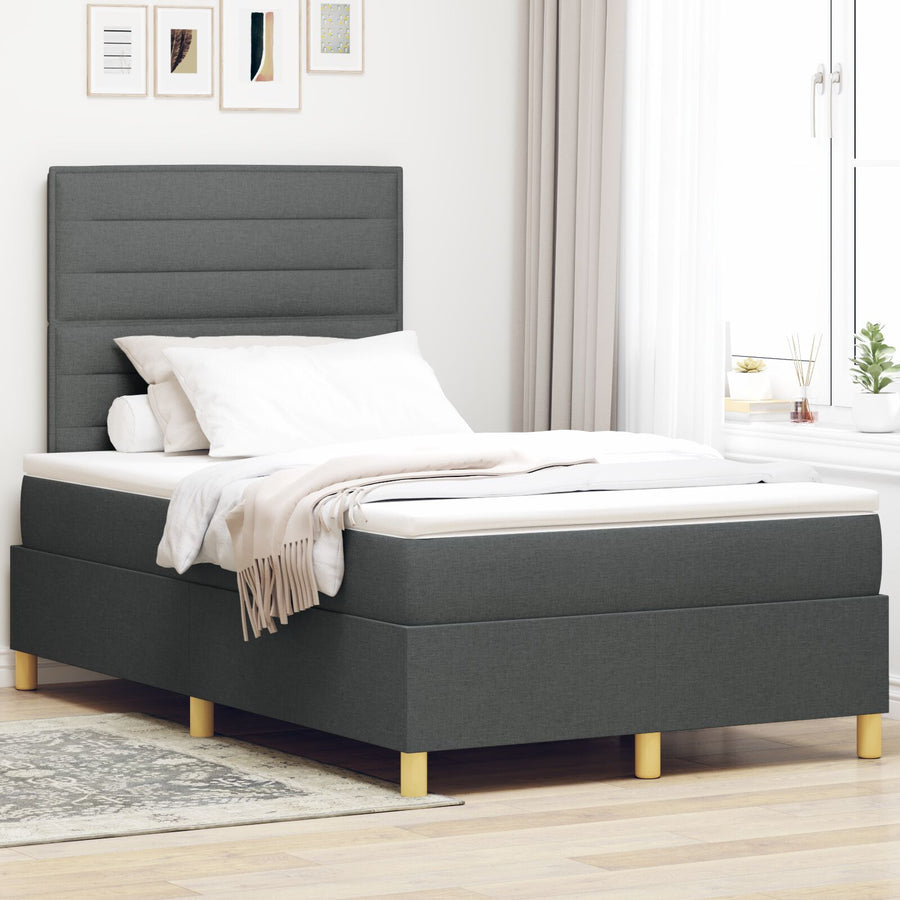Boxspring Bed Met Matras Donkergrijs 120X200 Cm Stof Blauw