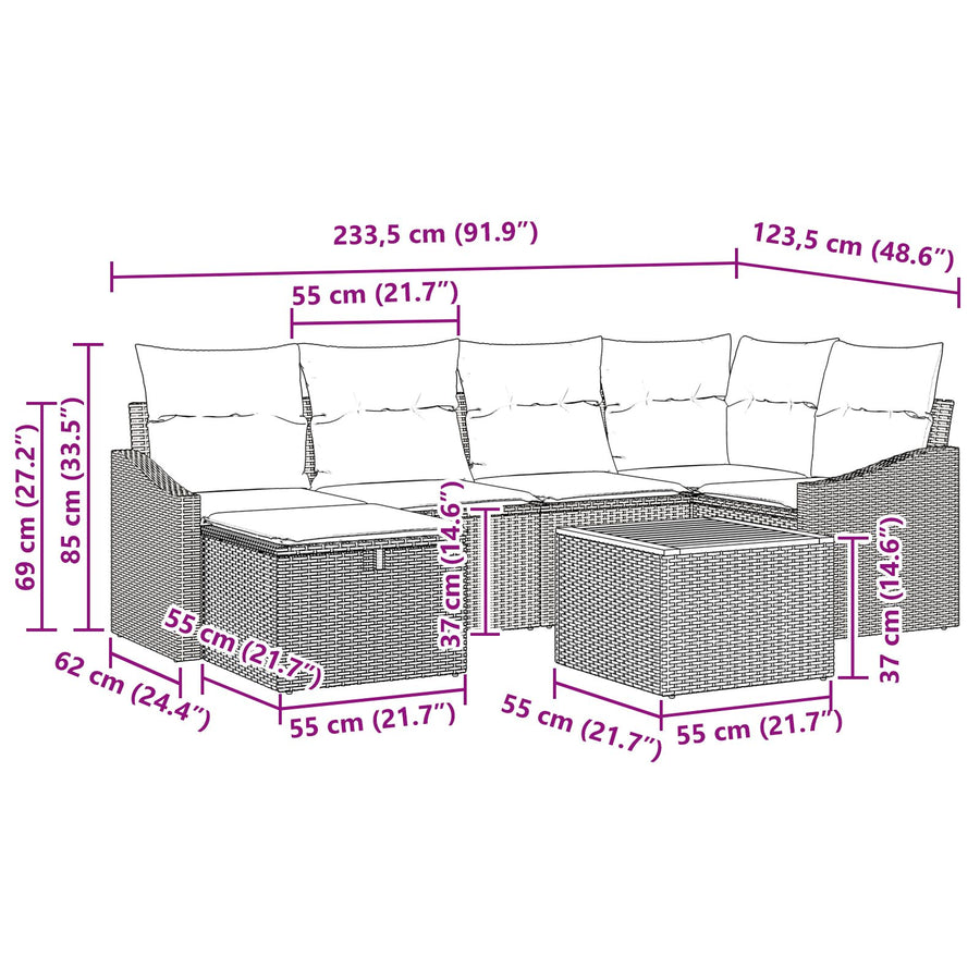 7-Delige Tuin Sofa Set Met Kussens Beige Poly Rattan