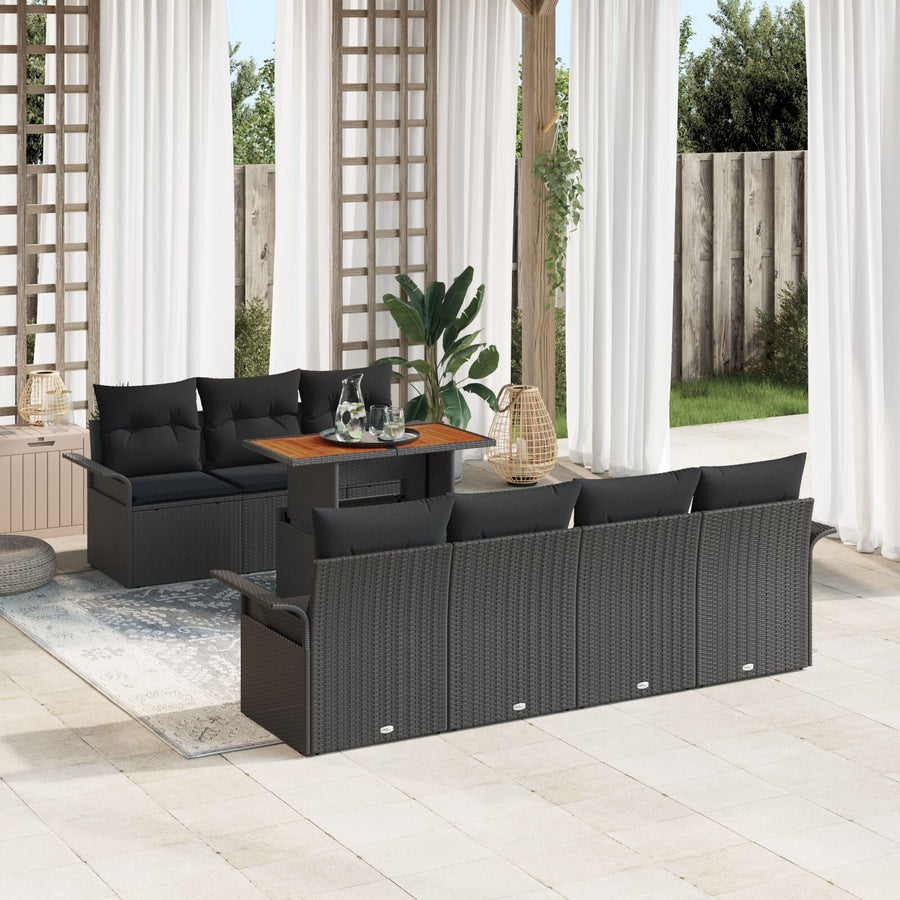 8-Delige Tuin Sofa Set Met Kussens Zwart Poly Rattan Acacia