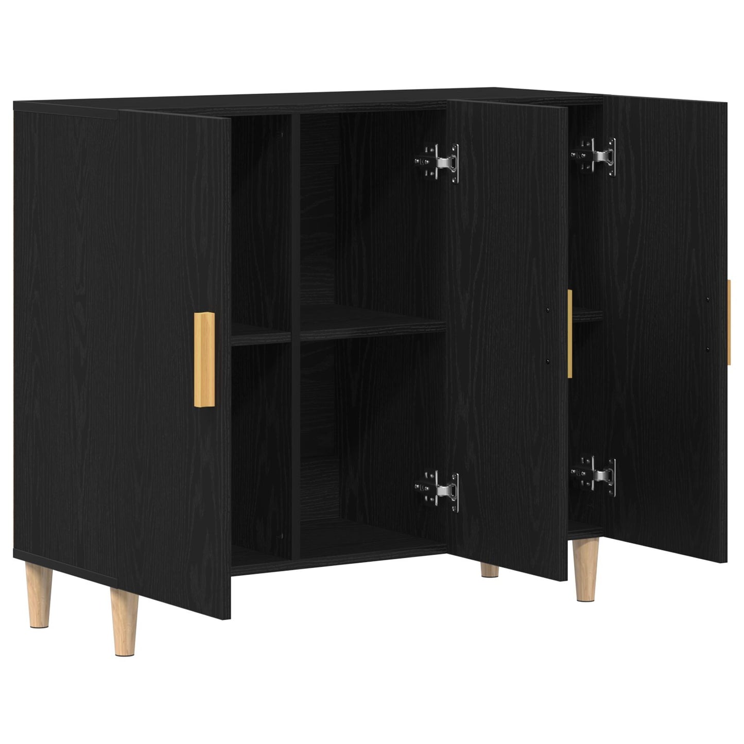 Sideboard Zwart Eiken 90X34X80 Cm Houtbewerkt