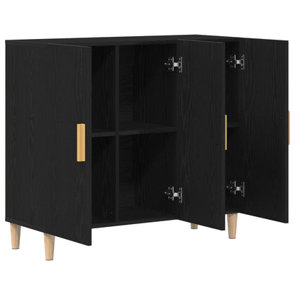 Sideboard Zwart Eiken 90X34X80 Cm Houtbewerkt