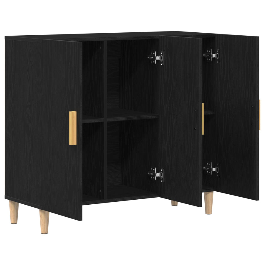 Sideboard Zwart Eiken 90X34X80 Cm Houtbewerkt