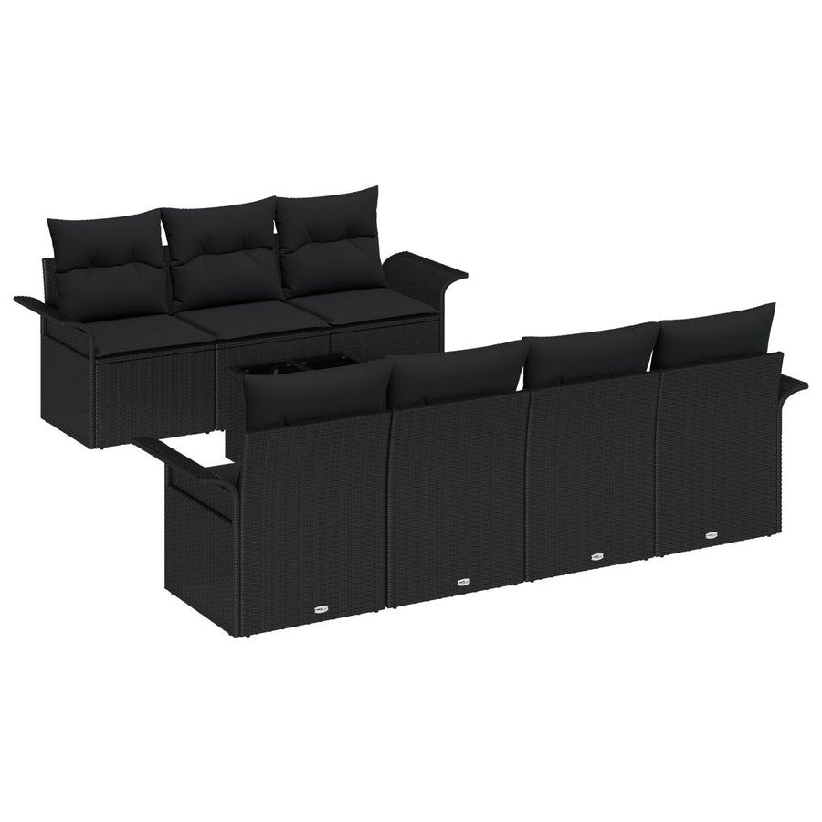 8-Delige Tuinsofa Set Met Kussens Zwart Poly Rattan