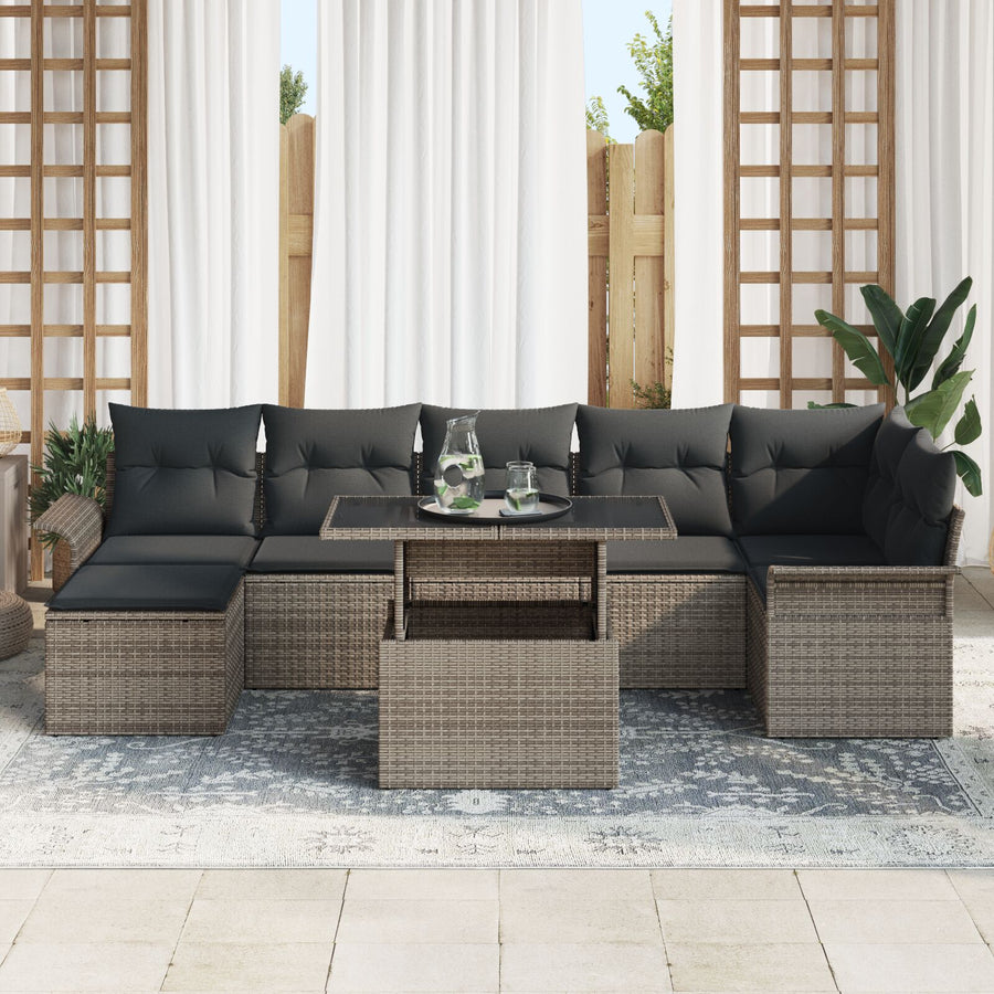 8-Delige Tuin Sofa Set Met Kussens Grijze Poly Rattan