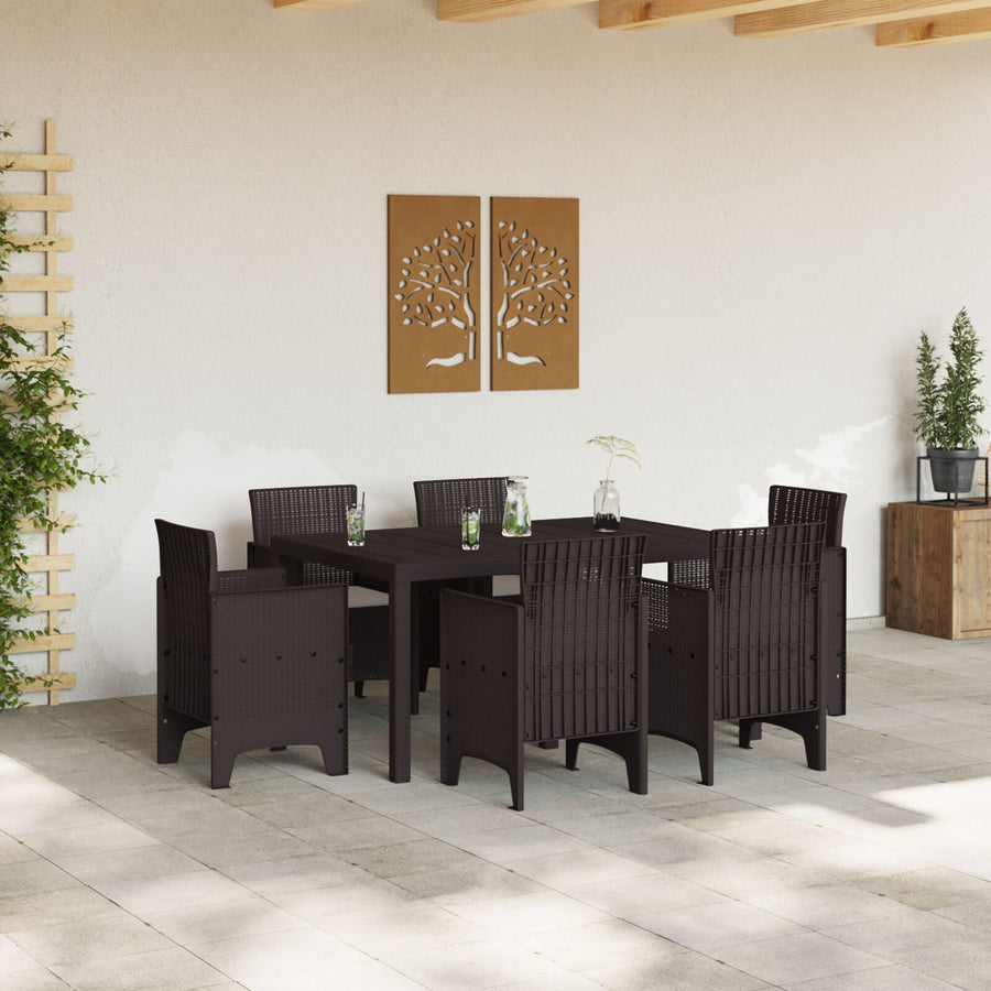 7 Delige Tuin Eettafel Set Met Kussens Bruin Poly Rattan