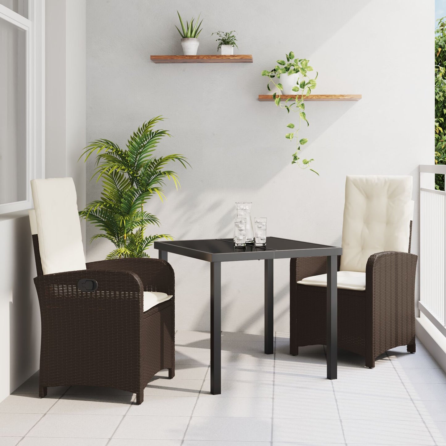 3-Delige Tuin Eettafel Set Met Kussens - Bruin Poly Rattan