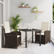 Garden dining set with cushion 3 pcs Brown poly rattan