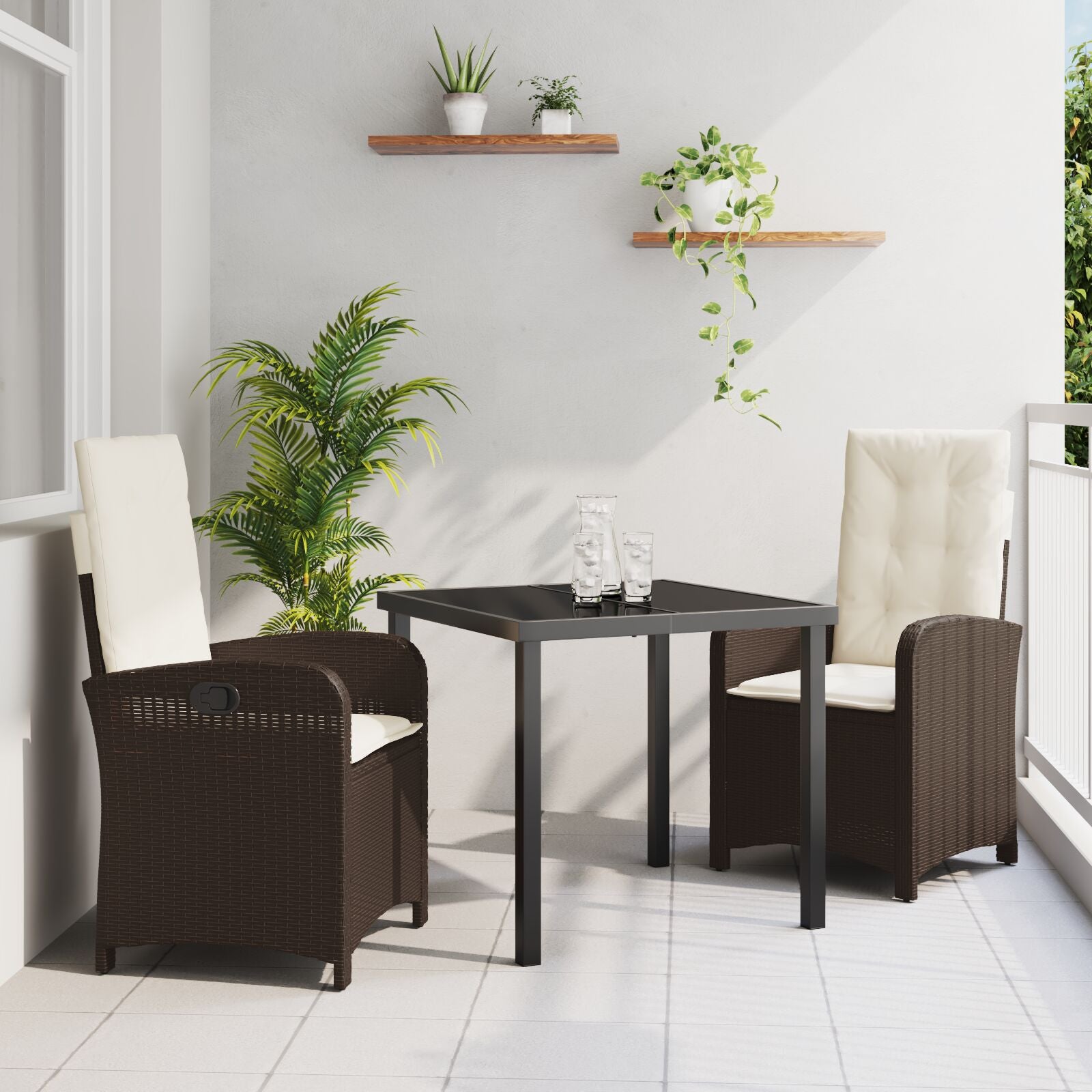 3-Delige Tuin Eettafel Set Met Kussens - Bruin Poly Rattan