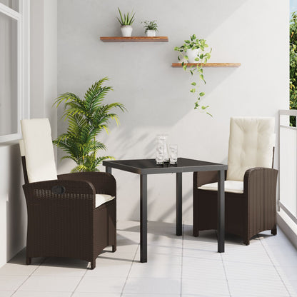 3-Delige Tuin Eettafel Set Met Kussens - Bruin Poly Rattan