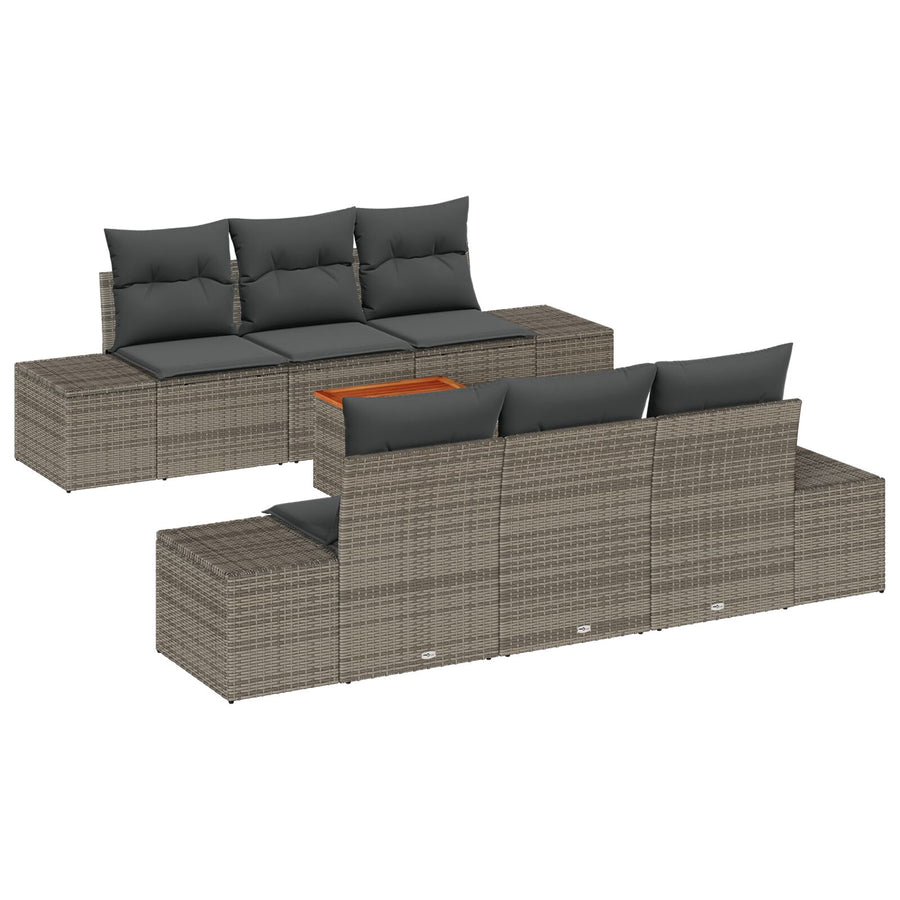7 Delige Tuin Sofa Set Met Kussens Grijs Poly Rattan Acacia