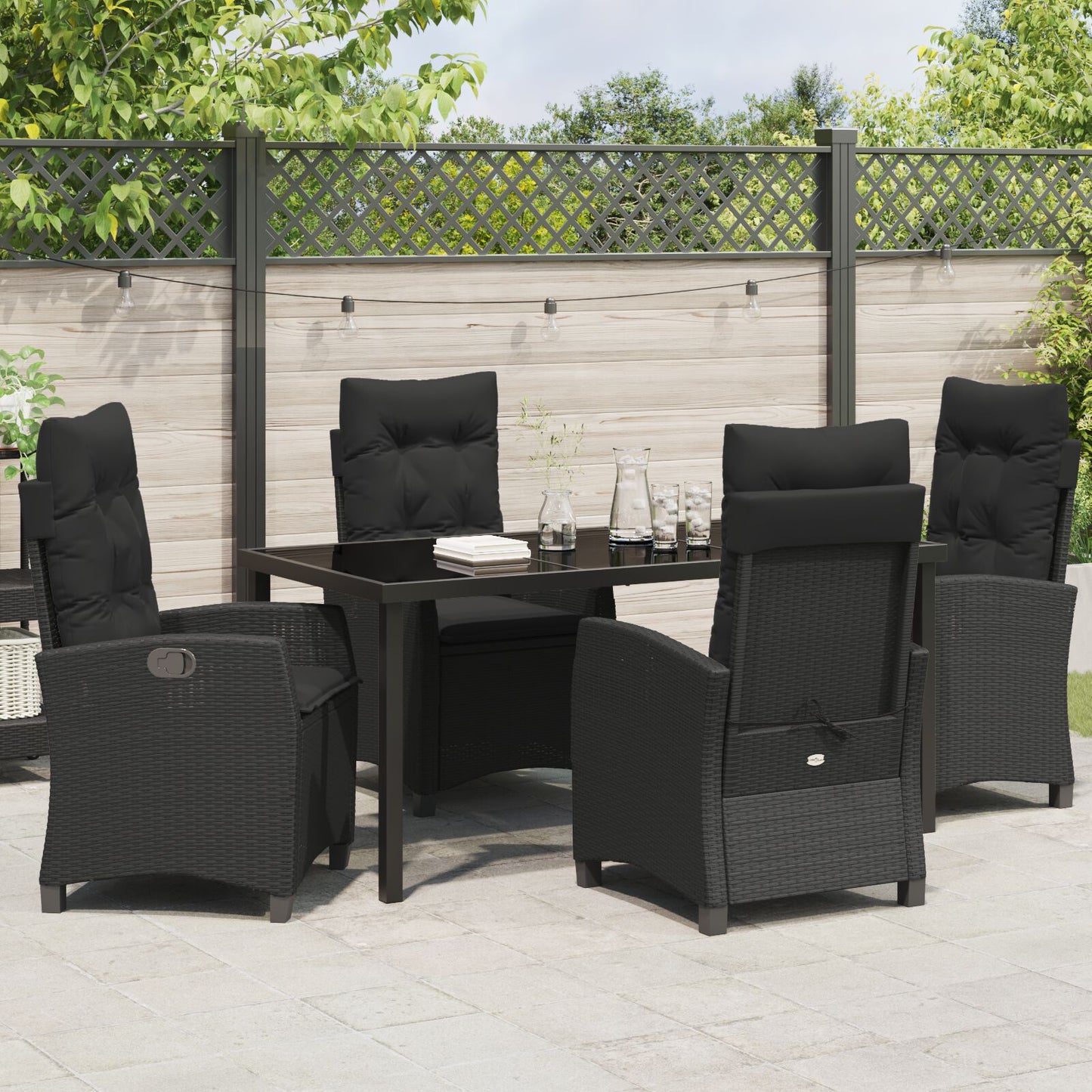 5-Delige Tuin Eettafelset Met Kussens Zwart Poly Rattan