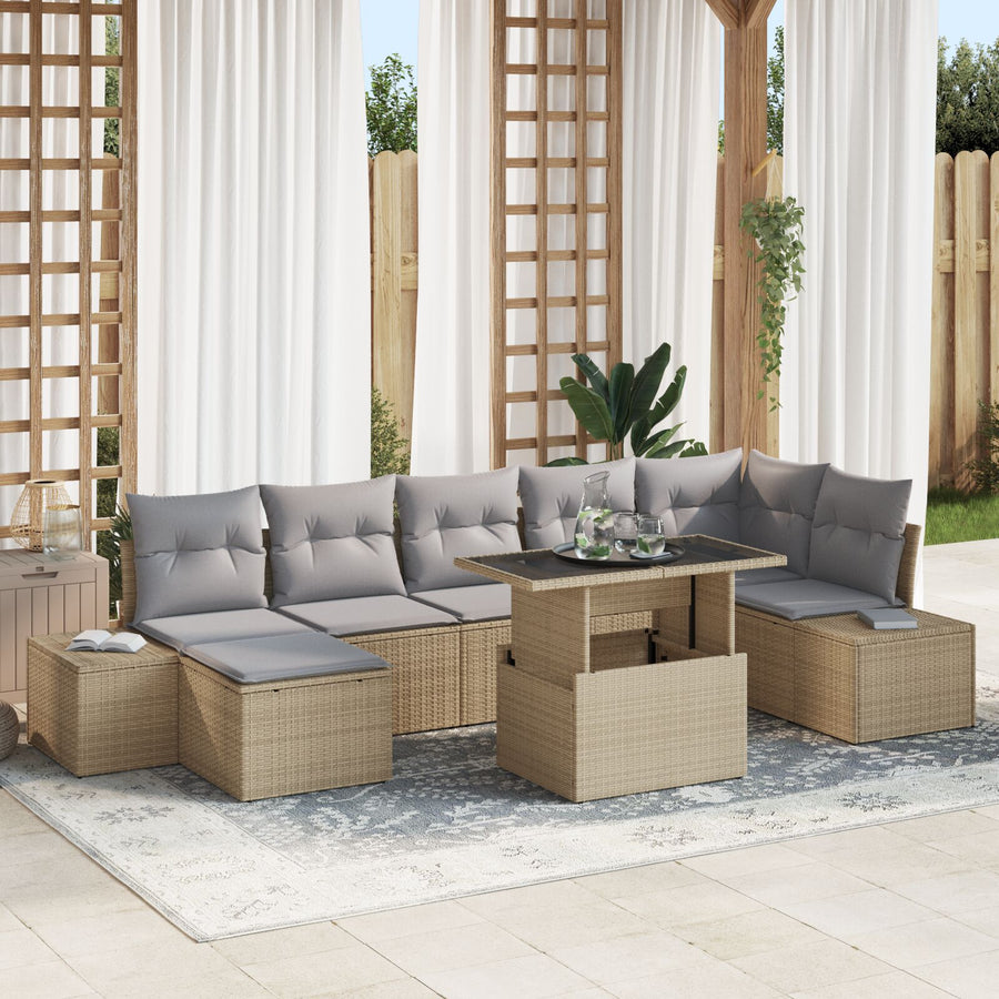 Tuinbankset Set Van 8 Grijs, Beige Rattan, Polyester