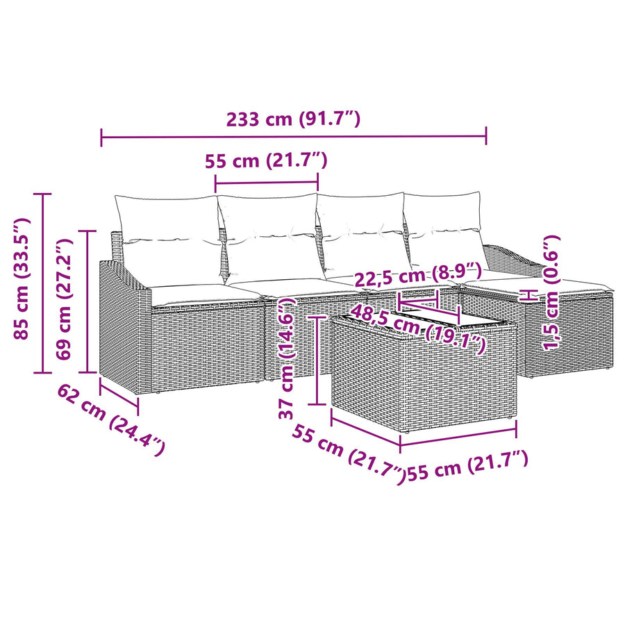 6-Delige Tuin Sofa Set Met Kussens Zwart Poly Riet