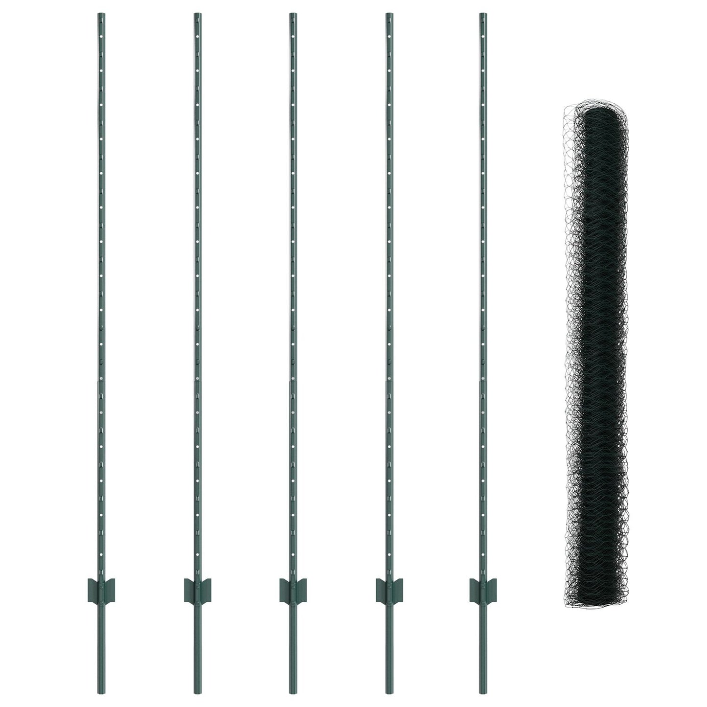 Schuttingpalen 5 Stuks U-Kanaal Groen 150 Cm Staal,  Zeshoek Schutting Groen 1,5X10 M Staal