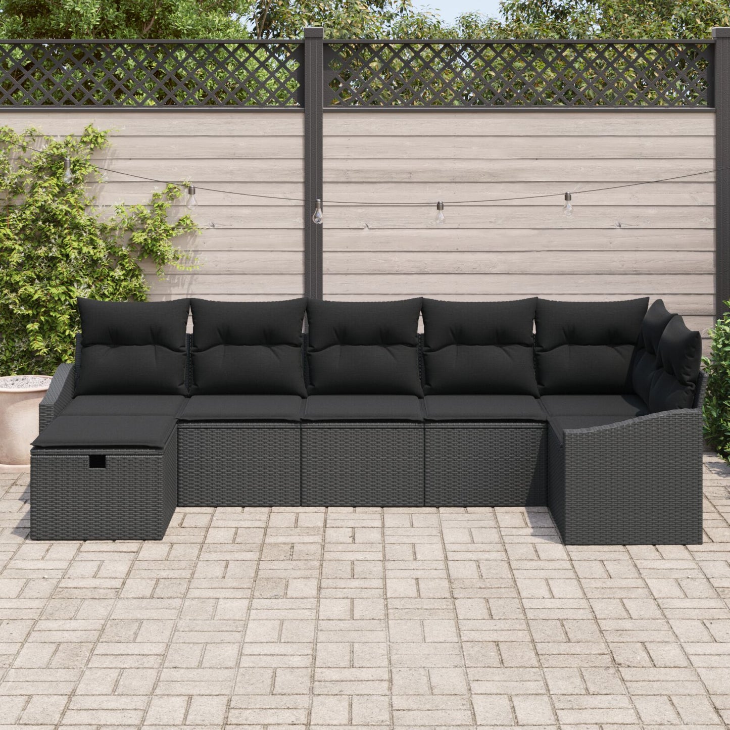 7-Delige Tuinbankset Met Kussens Zwart Poly Rattan Wit