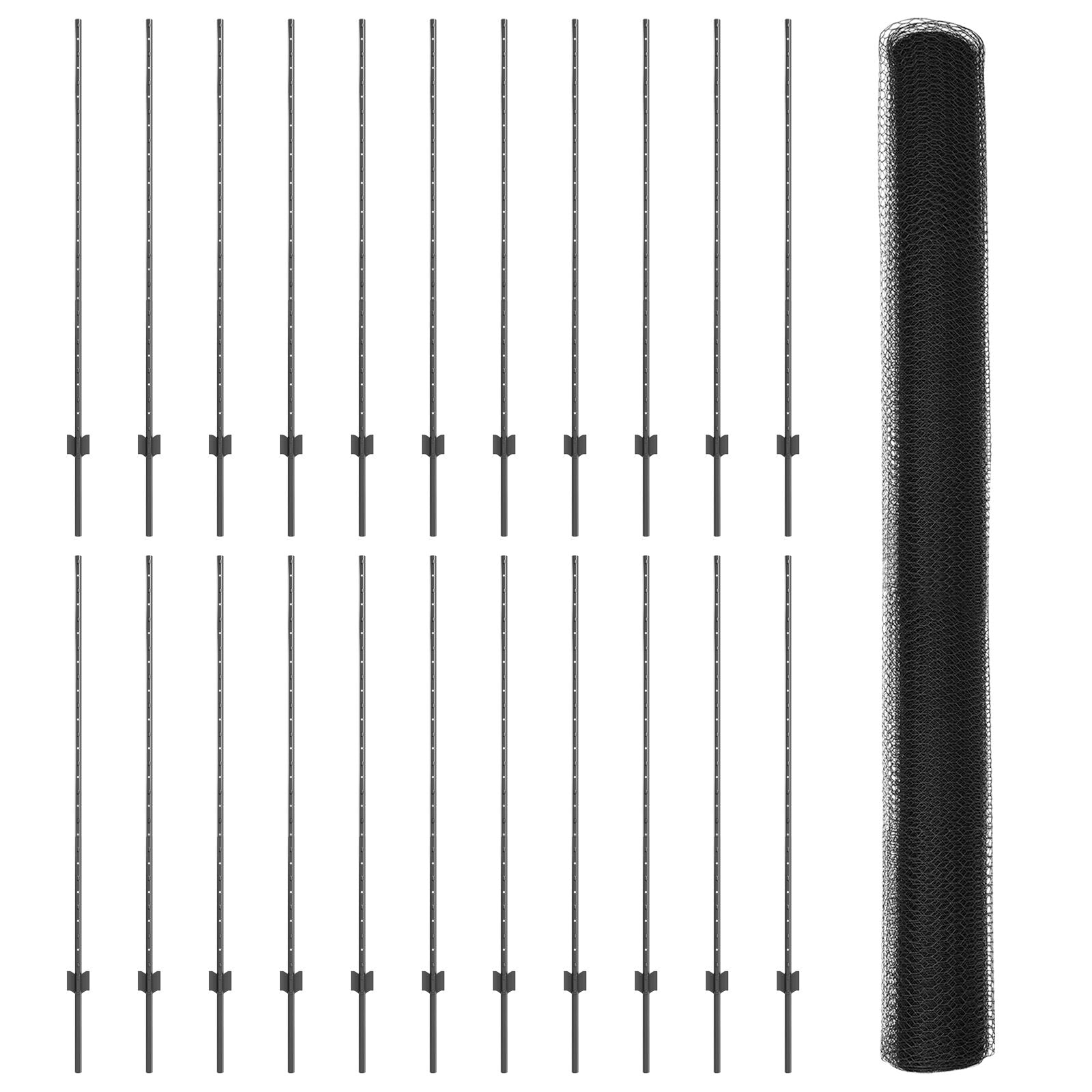 Hekpalen 22 Stuks U-Kanaal Grijs 140 Cm Staal,  Hexagonale Hek Grijs 1,4X50 M Staal