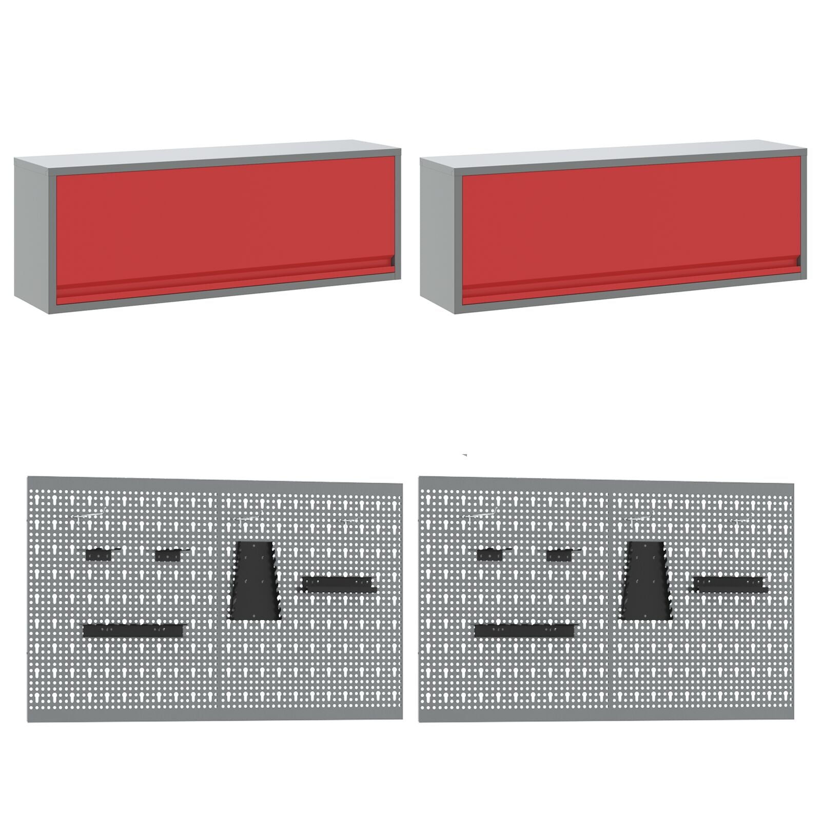 10-Delige Werkkast En Pegboard Set Mdf En Metaal 4x (2x84/2x85 cm) Rood 4x kast + 4x pegboard + 2x kast met deur