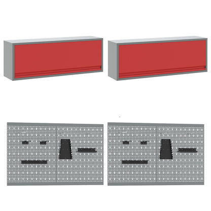 10-Delige Werkkast En Pegboard Set Mdf En Metaal 4x (2x84/2x85 cm) Rood 4x kast + 4x pegboard + 2x kast met deur