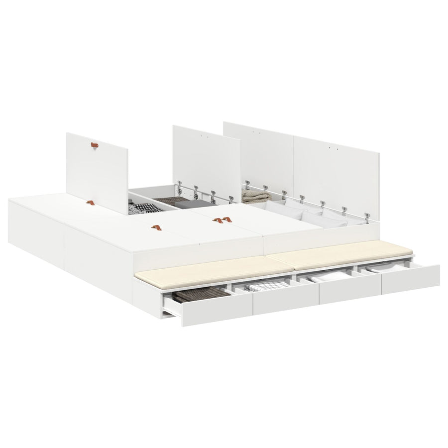 Opbergbedframe Wit Bewerkt Hout 236,5 X 200 X 31,5 Cm Artisanaal Eiken