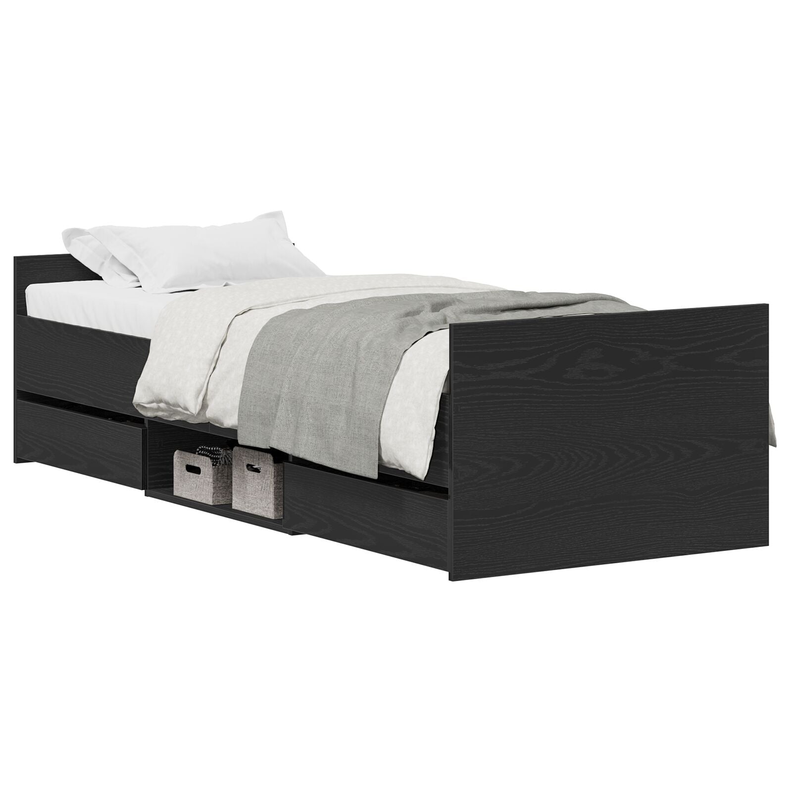 Bedframe Zonder Matras Zwart Eiken 75X190 Cm Bewerkt Hout