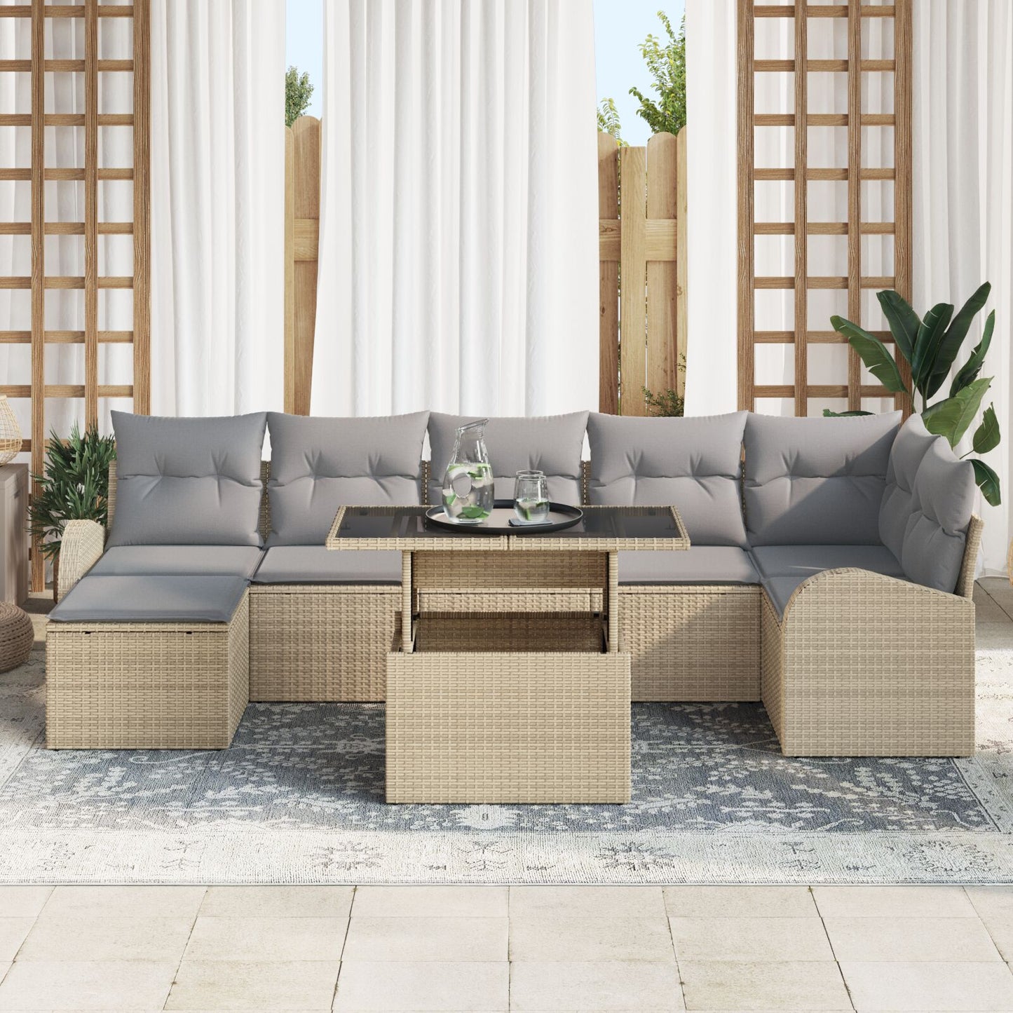 8 Stuk Tuin Sofa Set Met Kussens Beige Poly Rattan