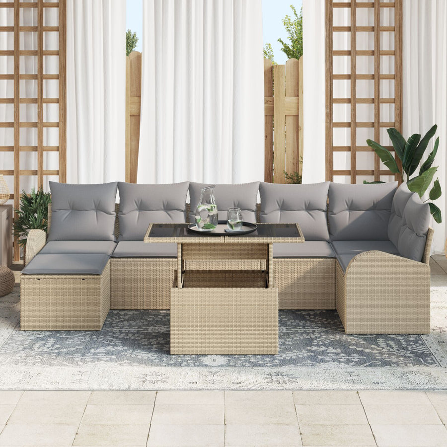 8 Stuk Tuin Sofa Set Met Kussens Beige Poly Rattan