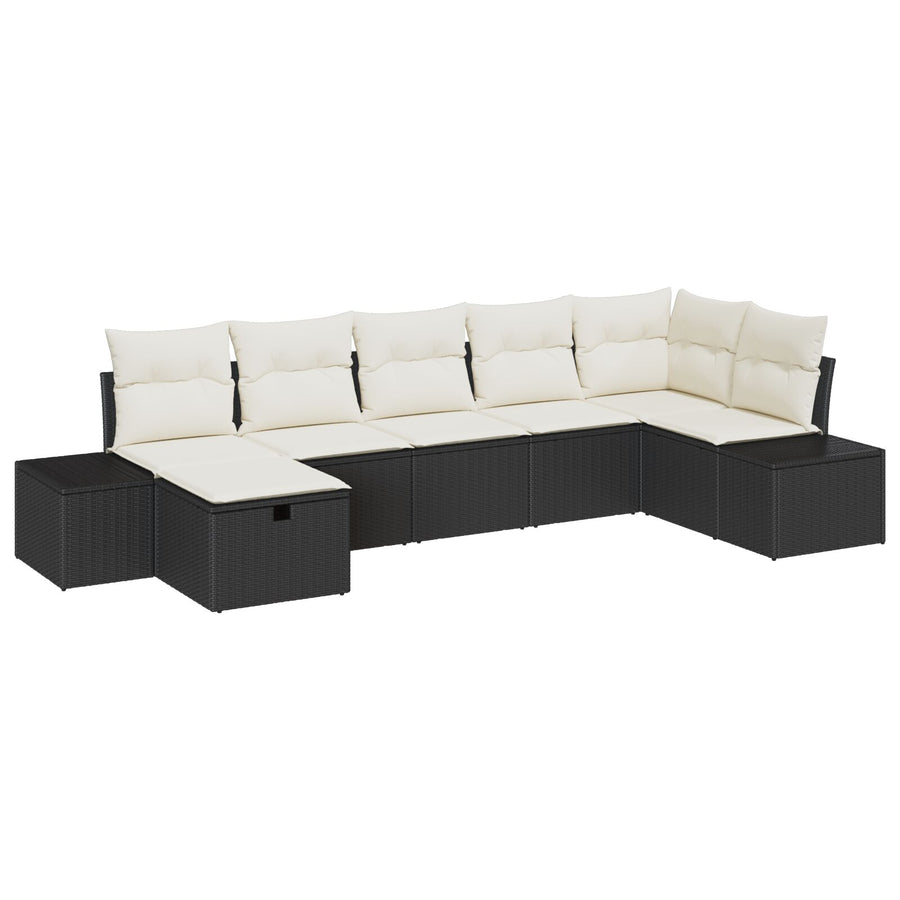 7-Delige Tuin Sofa Set Met Kussens Zwart Poly Rattan Wit